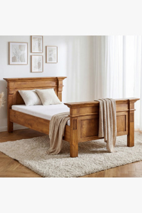 Tömör fenyő ágy 90x200 cm barna lakkos, masszív egyszemélyes ágy